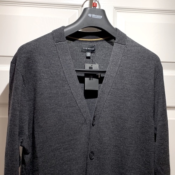 New Men/women 100% wool dark grey cardigan Club Monaco side pockets size M - Picture 6 of 10